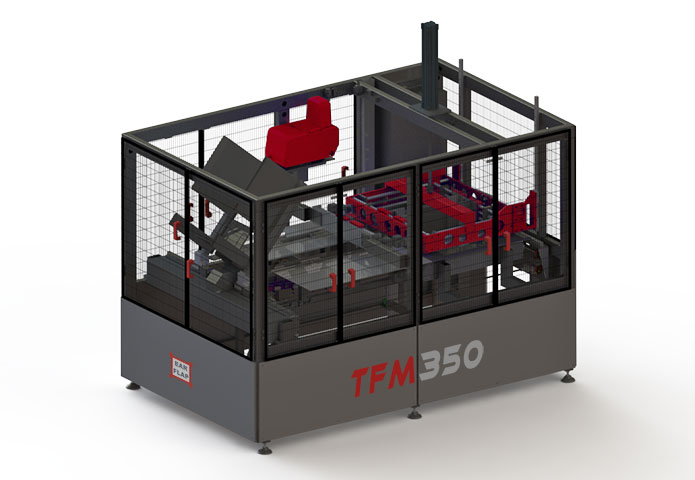 Encartonadora o armadora de bandejas automática con almacén autodimensionable modelo TFM350